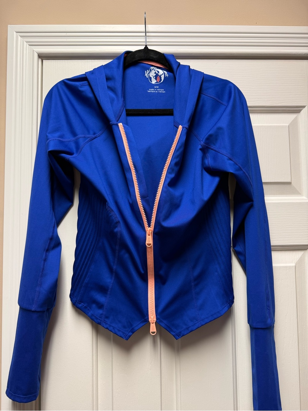 FP Movement by Free People Royal Blue Hooded Bomber Jacket with Peach Zipper